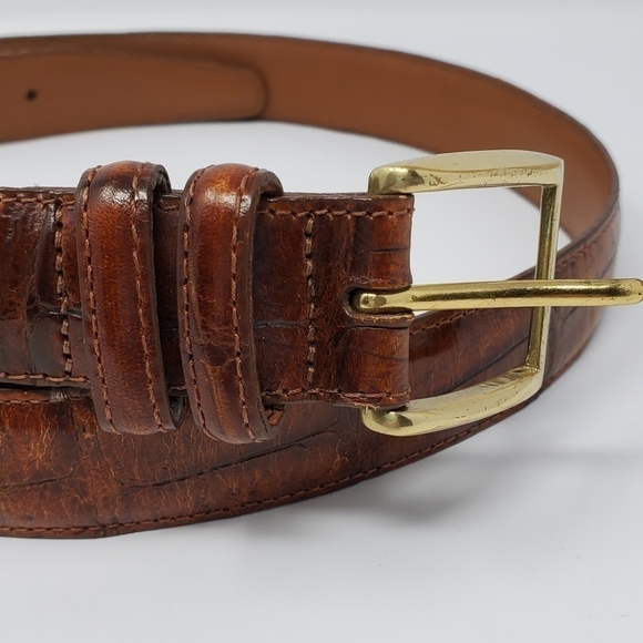 BRIGHTON BROWN EMBOSSED TEXTURED BELT SOLID BRASS BUCKLE MEN 38 - Picture 2 of 13